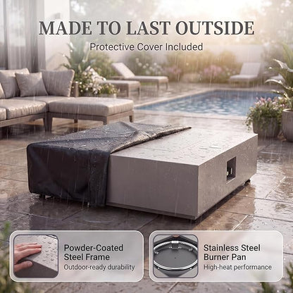 NICESOUL 40" Outdoor Square Propane Fire Pit Table with Hidden Tank Desk, 50,000 BTU Natural Gas Fireplace for Backyard Patio, CSA Certified Firepit with Tempered Glass Guard & Cover, Concrete Grey