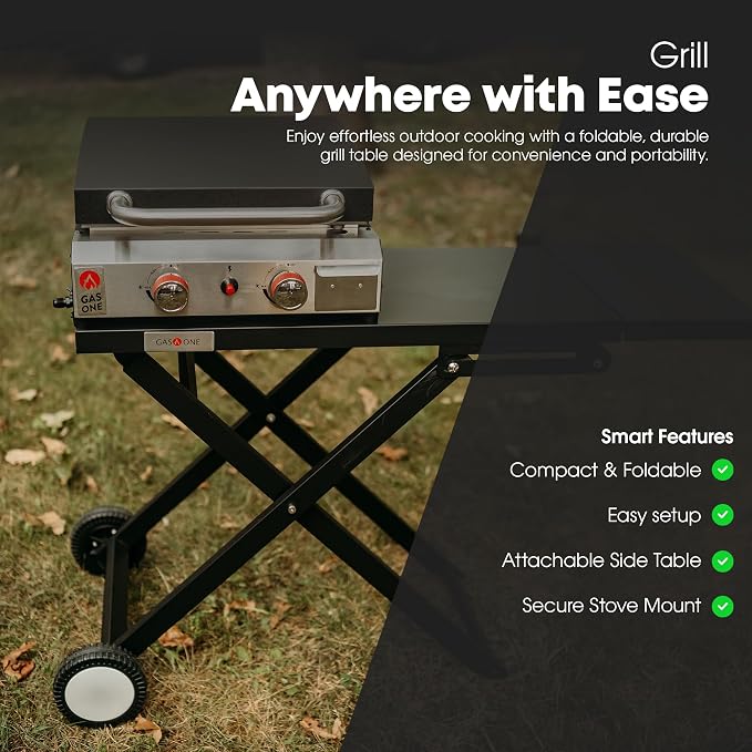 GasOne T-100F Foldable Cart for Grill –BBQ Grill Collapsible Cart with Wheels – Practical and Durable Portable Gas Grill Outdoor Table – Easy Assembly
