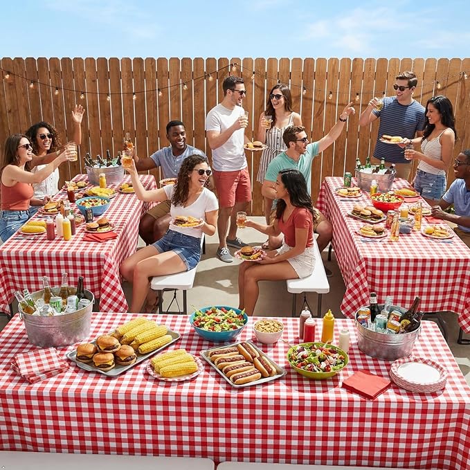 sancua Checkered Vinyl Rectangle Tablecloth Table Cloth, 54x78 Inch | 100% Waterproof Oil Proof Spill Proof PVC Table Cloth, Wipe Clean Cover for Dining Tables, Buffet Parties, Red and White