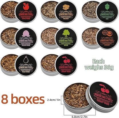 Smoking Wood Chips Cocktail Smoker, 8 Flavors Natural Wood Chips Including Cherry, Apple, Hickory, Beech, Pear, Walnut, Peach, Oak, Sawdust for Husband Father's Gift Smoke Gun Cocktails Drinks Food