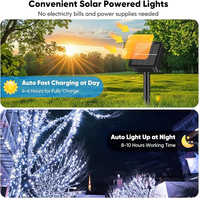 Solar String Lights for Outside, 2-Pack Total 92FT 240 LED Solar Powered Fairy Lights IP65 Waterproof, Outdoor String Light for Patio, Yard, Tree, Balcony, Garden Decorations, Cool White