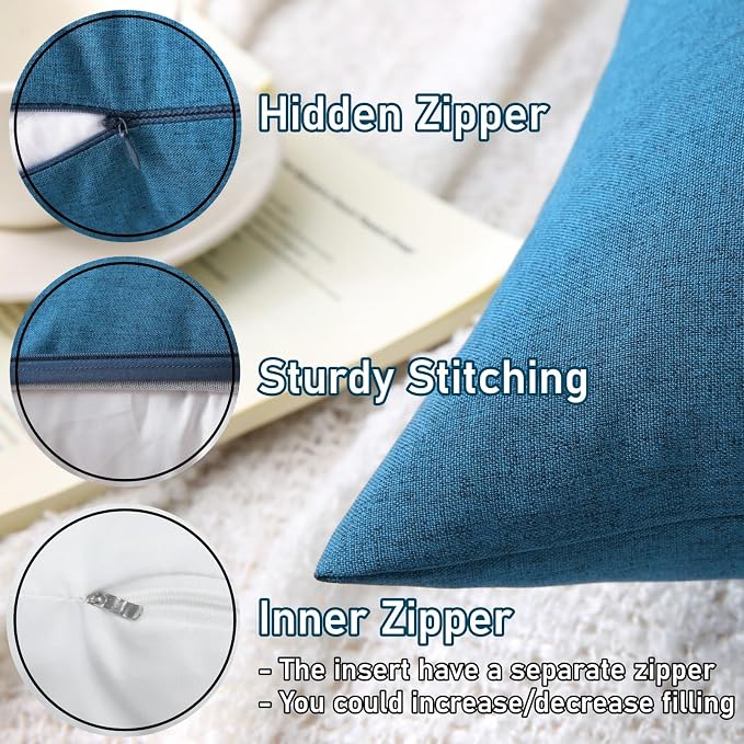 Outdoor Throw Pillows with Inserts, Waterproof Pillows for Outdoor Seating, Square Decorative Garden Cushion for Patio Furniture, Bed, Couch, Sofa(Blue, 16" x 16" (Pack of 2))
