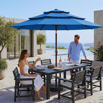 10ft 3 Tier Patio Umbrella, Outdoor Market Table Umbrella with UPF 50+ Vented Canopy, 8 Sturdy Ribs, Easy Push Button Tilt and Crank, Windproof for Deck, Pool, Backyard and Garden