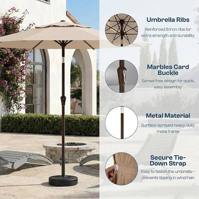 Patio Umbrella, 2 Tier Outdoor Table Umbrella, Large Vented Market Umbrellas with Push Button Tilt and Crank, 8 Sturdy Ribs for Backyard, Deck, Pool, UPF50+ UV Protection