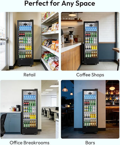 EUHOMY 9 Cu.Ft Commercial Beverage Refrigerator with Glass Door, Display Refrigerator LED Light & Adjustable Shelves, Commercial Refrigerator with Lock, Display Fridge for Bar, Office, Restaurant