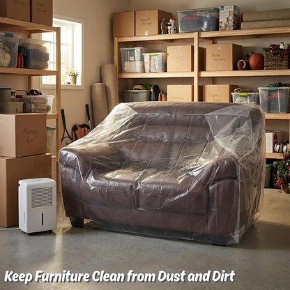 Wowfit 4mil Furniture Cover for Moving, Couch Storage Bag, 68.1Wx42Dx62/41H | With Tape Strips & Labels, Clear, Heavy Duty, Waterproof, Dustproof, Loveseat/Recliner, Sectional Piece, Garage, Outdoor