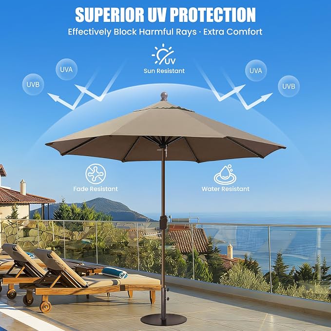 EliteShade USA 10-Year-Non-Fading 10Ft Market Patio Umbrella, UPF 50+ UV Protection Performance Sun Umbrella, Heavy Duty Commercial Grade Outdoor Table Umbrella with Crank, Windproof Vented Top for Garden, Pool, Deck and Outdoor Playsets, No Tilt, Mush...