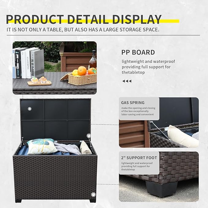 Lviden 140 Gallon Outdoor Storage Box Wicker Patio Storage Bin with Waterproof Lining Bag Deck Box and Cushion Storage Bin Outdoor, Brown