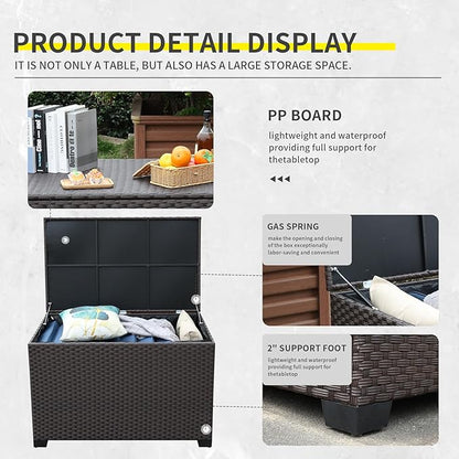 Lviden 140 Gallon Outdoor Storage Box Wicker Patio Storage Bin with Waterproof Lining Bag Deck Box and Cushion Storage Bin Outdoor, Brown