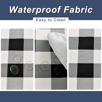 Hiasan Buffalo Plaid Table Runner Black and White, Classic Farmhouse Tabletop Collection, Waterproof Table Runner for Kitchen Dining, Banquet, Restaurant, Outdoor Use, 14W x 108L, 1 Piece