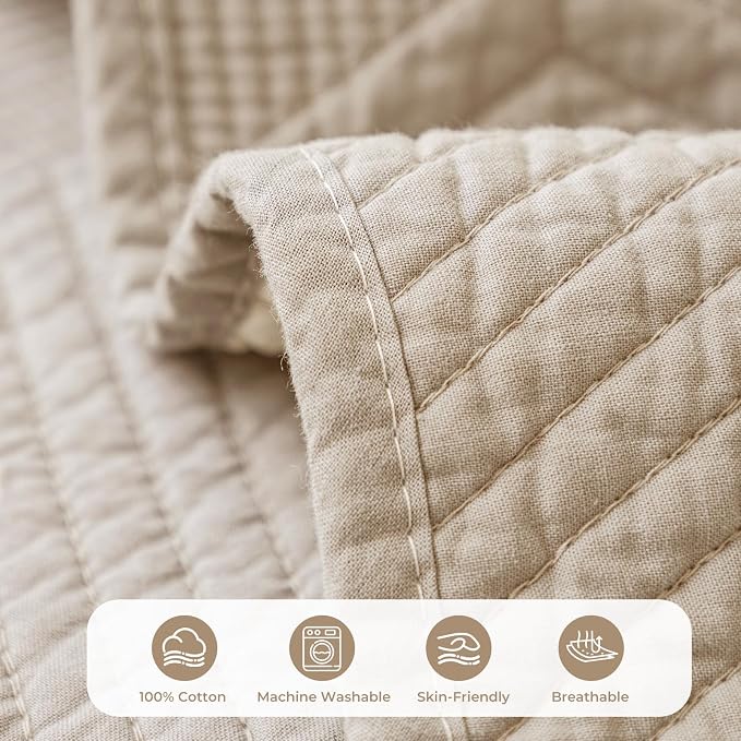 vctops Cotton Quilted Couch Covers for Sectional Sofa (Khaki,43"x63") | Geometric Washable Non Slip Sofa Slipcover for Dogs, Children, Pets Furniture Protector Cover