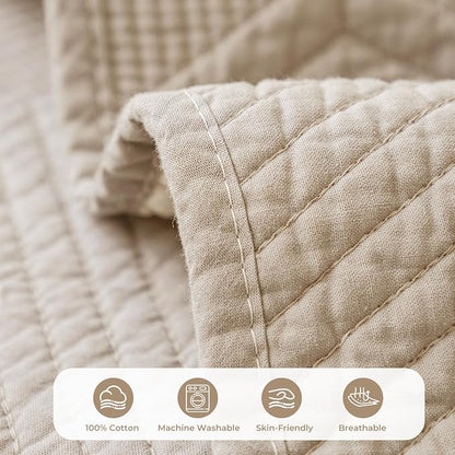 vctops Cotton Quilted Couch Covers for Sectional Sofa (Khaki,43"x63") | Geometric Washable Non Slip Sofa Slipcover for Dogs, Children, Pets Furniture Protector Cover