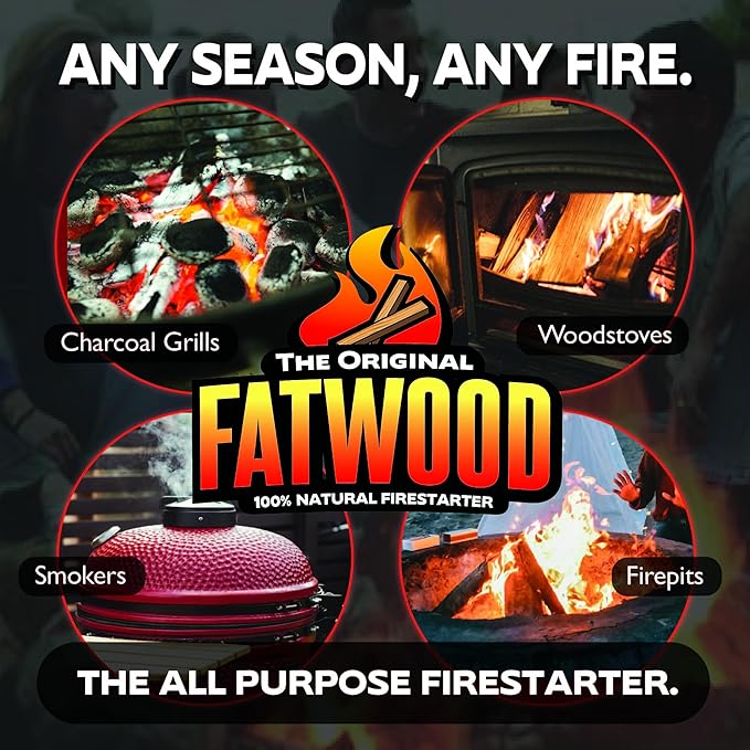 Betterwood 10lb Fatwood Natural Pine Firestarter (4 Pack) for Campfire, BBQ, or Pellet Stove; Non-Toxic and Water Resistant