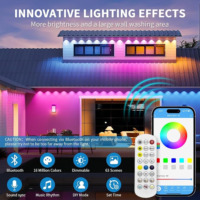 Permanent Outdoor Lights for House, 200ft RGB+IC Smart Outdoor Decor, 50 Scene Modes, App/Remote Control, IP68 Waterproof, RGB Eaves Light for Halloween, Christmas, Party Decor, House Roof Lighting