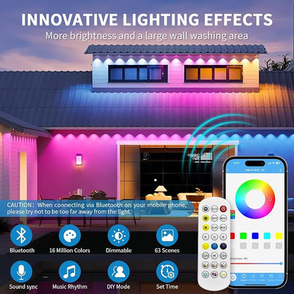 Permanent Outdoor Lights for House, 200ft RGB+IC Smart Outdoor Decor, 50 Scene Modes, App/Remote Control, IP68 Waterproof, RGB Eaves Light for Halloween, Christmas, Party Decor, House Roof Lighting