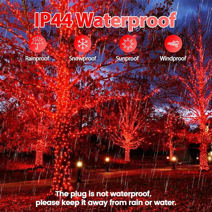 YIQU 75.8 FT 200 LED Extendable Red Christmas String Lights Indoor Outdoor | Memory Function & Timer & 8 Modes,Ultra Bright Green Wire Waterproof Twinkle Lights for Xmas Tree Yard Holiday Party Decor