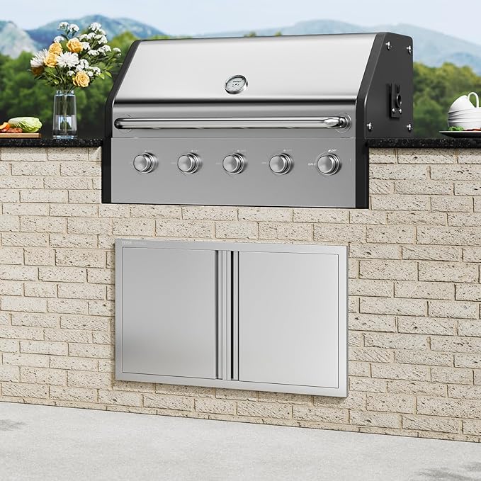 VEVOR BBQ Access Door, 36W x 21H Inch Double Outdoor Kitchen, Stainless Steel Flush Mount, Wall Vertical With Recessed Handles, for BBQ Island, Grilling Station, Outside Cabinet