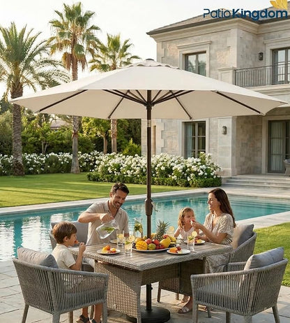 PatioKingdom 9FT Patio Outdoor Umbrella-UPF 50+ Sun Shade with Wind Vent, Push-Button Tilt & Smooth Crank Lift, Rust-Resistant Fiberglass Frame for Garden, Backyard,Yard (Creamy-white)
