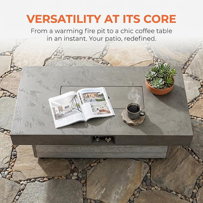 48 Inch Propane Fire Pit Table with Adjustable Height – 50,000 BTU Outdoor Gas Firepit for Patio Deck, 2 Height Levels, Electronic Ignition & Modern Glass Bead Flames for Outdoor Dining