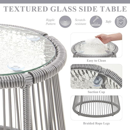 Bezseller 3-Piece Outdoor Patio Furniture Set, L-Shaped Rattan Sectional Sofa with Thick Cushions, Glass Coffee Table – All-Weather Conversation Set for Backyard, Porch, Poolside