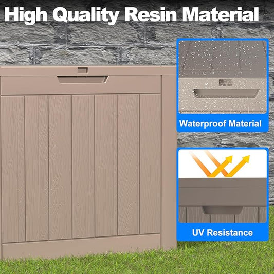 Waterproof Outdoor Storage Box, 30 Gallon Lockable Deck Box, UV-Resistant Outside Storage Bin With Hydraulic Lid For Patio Furniture, Cushion Organizer, Garden Tools, Pool Accessories (Grey