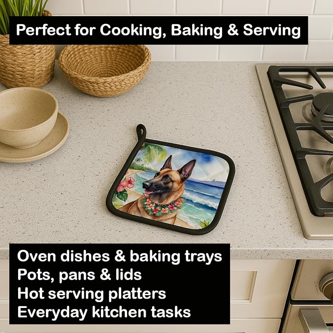 Caroline's Treasures Belgian Malinois Luau Pair of Pot Holders Kitchen Heat Resistant Pot Holders Sets Oven Hot Pads for Cooking Baking BBQ, 7 1/2 x 7 1/2