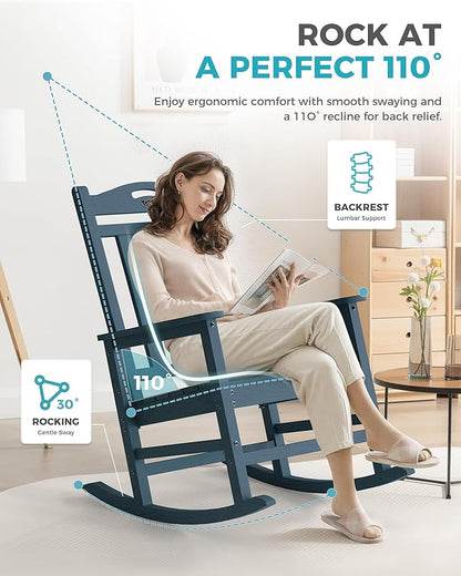 Ciokea Oversized Outdoor Rocking Chairs Set of 4, 380lbs Heavy-Duty Large Patio Rocker, High Back Cozy Porch Chairs, Weather Resistant Patio Rocking Chairs for Outside, Fire Pit, Deck, Slate Blue