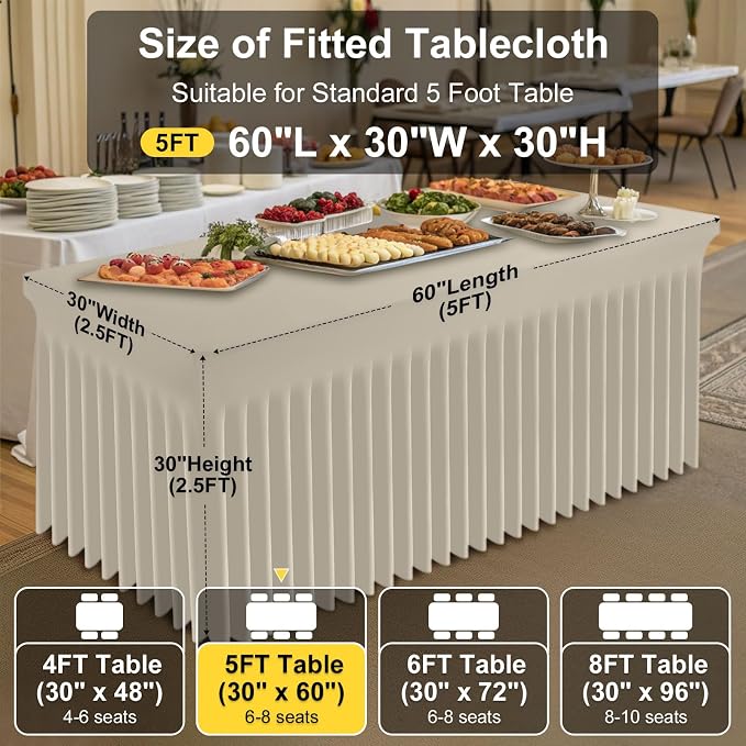 Smiry Spandex Elastic Fitted Table Cloth Skirt for 5FT Rectangle Table | Stretch Washable Table Cloth, Banquet Table Cover for Wedding, Party, Indoor & Trade Shows, (Taupe, 60Lx30Wx30H)