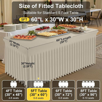 Smiry Spandex Elastic Fitted Table Cloth Skirt for 5FT Rectangle Table | Stretch Washable Table Cloth, Banquet Table Cover for Wedding, Party, Indoor & Trade Shows, (Taupe, 60Lx30Wx30H)