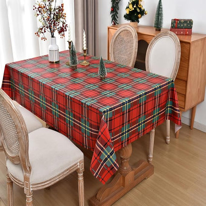 Christmas Tablecloth Heavy Duty Vinyl Red 54x84 inch Square Christmas Table Cloth Reusable Waterproof Foldable Plastic Tablecloths PVC Xmas Table Cover for New Year Party Decor
