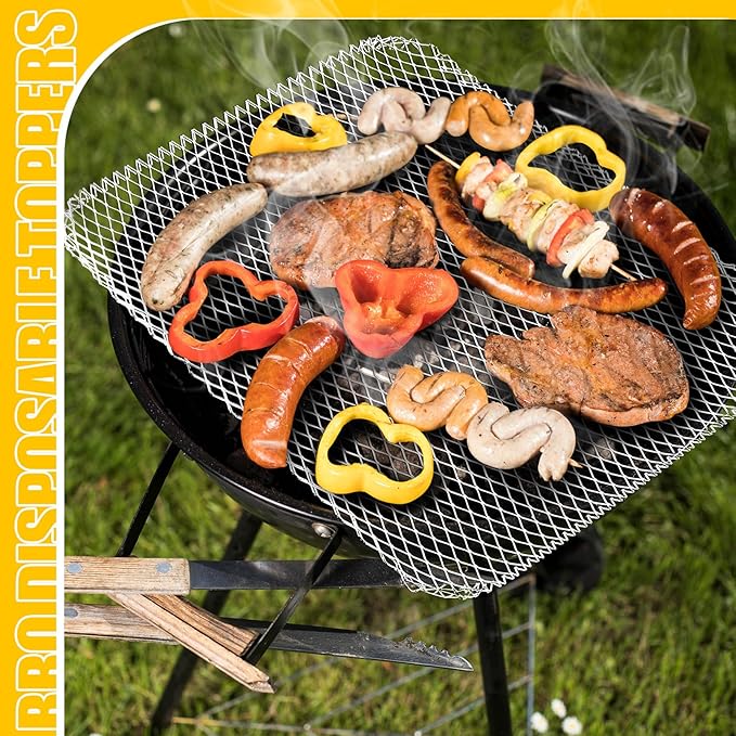 Mifoci 30 Pcs Disposable Grill Topper 12x16 Inch Non Stick Aluminum Grill Grates Liners Mesh Mat Disposable Sheets Pans for Outdoor Liners Cooking Grid Grates Pad for BBQ Camping Picnics Meat