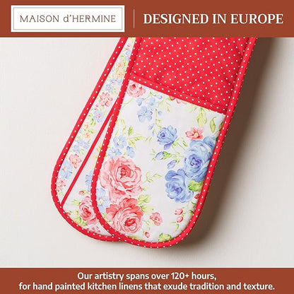 Maison d' Hermine Double Oven Mitts 100% Cotton 7"x35" Double Oven Mitt Heat Resistant BBQ Cooking Gloves with Loop Baking Grilling Kitchen Hotel Home Farmhouse Spring Summer (Vintage Floral)
