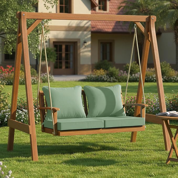 Summsun Outdoor Chair Cushions Set of 2, 24 x 24 Inch, Sage Green | Backrest & Deep Seat Cushion, Water Resistant, Removable Cover, Replacement Cushions Pad for Patio Furniture, Garden