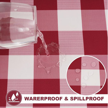 SquarePie Outdoor Tablecloth with Umbrella Hole and Zipper Rectangle Waterproof Gingham Table Cloth Spillproof Table Cover for Camping Picnic Patio Poolside Garden BBQS, 52x70 Burgundy Red Checkered