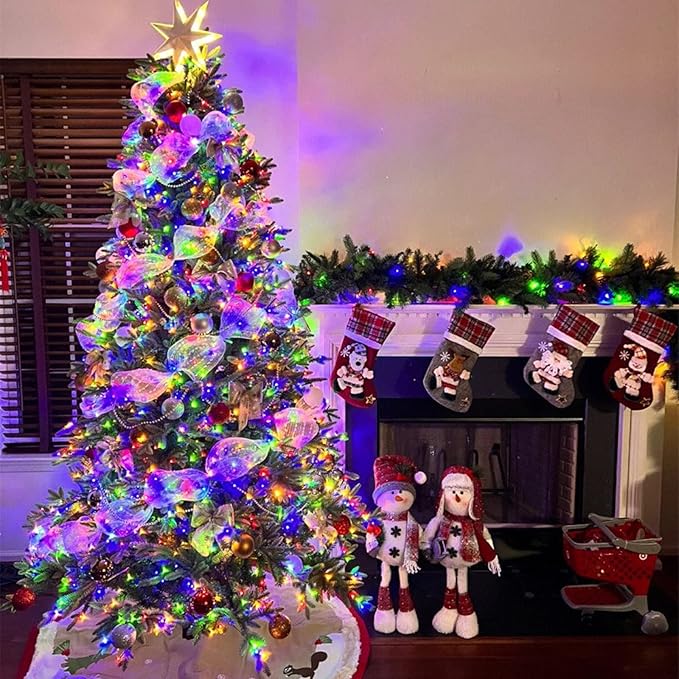 YEGUO 66ft 200 LED String Light Outdoor Waterproof, 8 Modes Christmas Lights Multicolor, Green Wire Twinkle Tree Light Plug in with Timer Memory