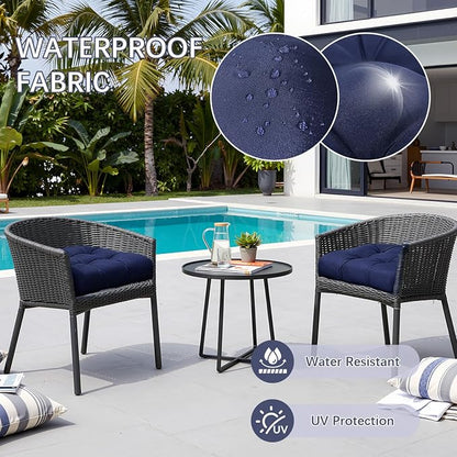 Gnostik Floral Patio Chair Cushions with Ties Waterproof Tufted U Shaped Wicker Seat Cushion Indoor Outdoor Patio Furniture Cushions Set of 2, 18.6"X18.6" Navy Floral