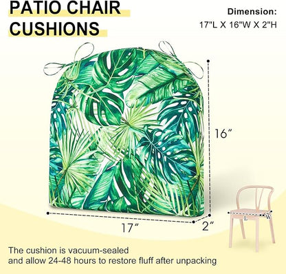 downluxe Outdoor Chair Cushions Set of 4 for Patio Furniture, Water-Resistant Patio Chair Cushions with Ties, High Density Foam Outdoor Seat Cushion, 17" X 16" X 2", Palm Leaves