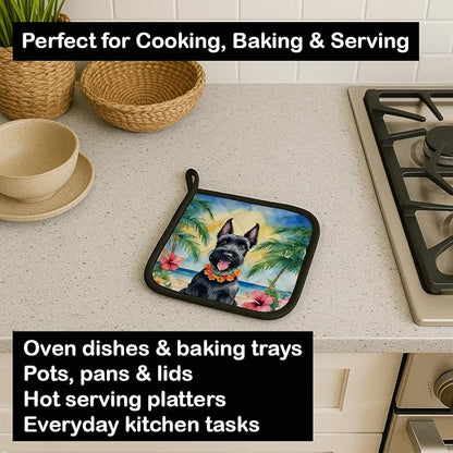Caroline's Treasures Scottish Terrier Luau Pair of Pot Holders Kitchen Heat Resistant Pot Holders Sets Oven Hot Pads for Cooking Baking BBQ, 7 1/2 x 7 1/2