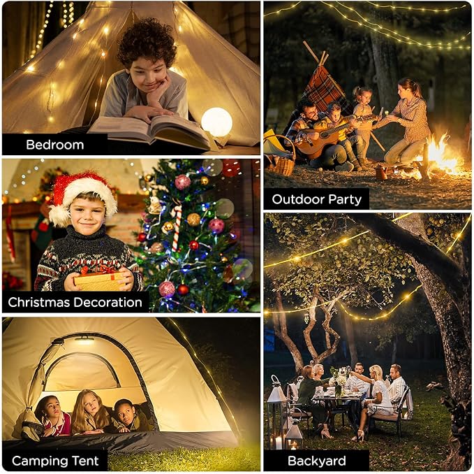 2-Pack Camping String Lights with Rmote, 4 in 1 Quick Storage 32.8FT | Rechargeable Fairy Tent Lights String 8 Modes, Portable Lantern LED Lamp for Outdoor Indoor Patio Yard Camping Essentials