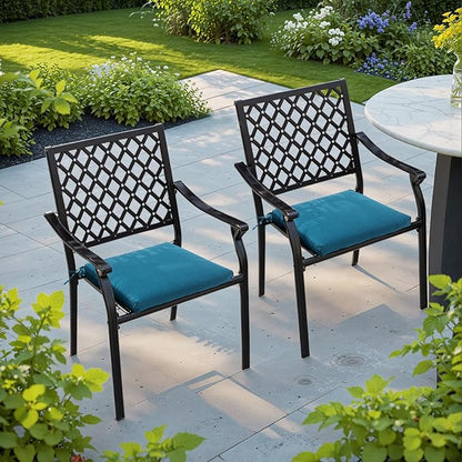 QILLOWAY Outdoor Indoor Chair Pads,Seat Cushions, Square Foam Dining Chair Patio Cushion Set of 4, All Weather, 17" Lx17 Wx3 D (Marine Blue)