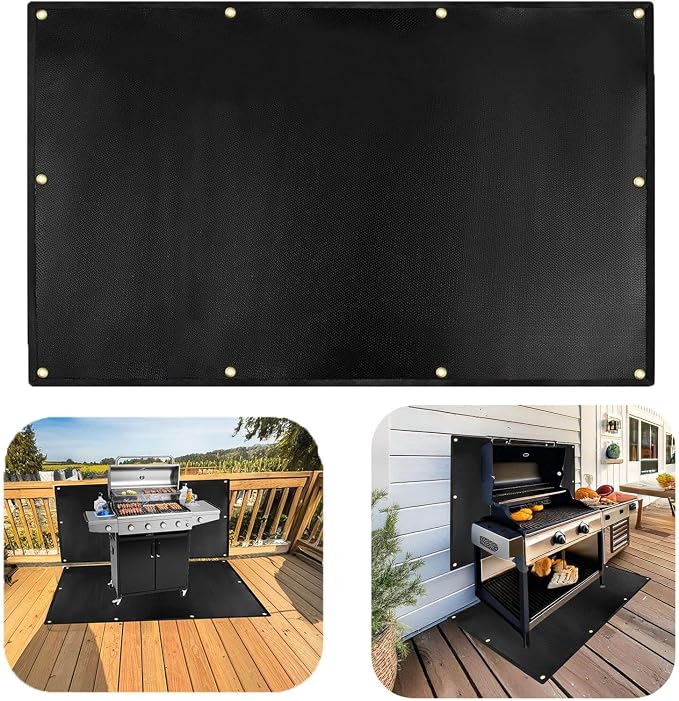 60x40''Grill Mats for Outdoor Grill, Fireproof Heat Shield for Grill, | Protecting Deck Railing Wall From Grill Heat and Oil Stain,Prevent Fence and Wall From Being Blackened by BBQ Smoke.