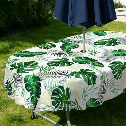 Outdoor Tablecloth with Umbrella Hole Elegant Zipper Patio Table Cloth for Outdoor Patio Garden Yard Decor