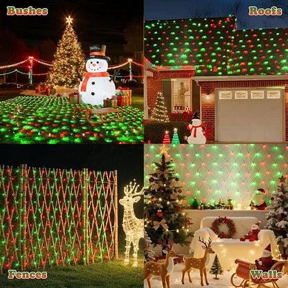 LitHome 14.8FT x 5FT Christmas Net Lights Outdoor Waterproof Connectable | 8 Modes 300 LED Red Green Bush Lights, Net Mesh Light Dark Green Wire for Bushes Shrubs Outdoor Christmas Holiday Decor