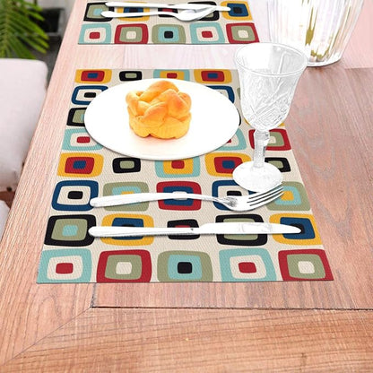 Mid Century Modern Retro Placemats Set of 4 Linen 12"x18" | Vintage Decorative Kitchen Table Mats for Dining Outdoor Holiday Party Farmhouse Home Decor Washable Place Mats