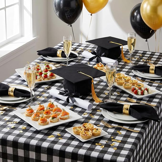 sancua Checkered Vinyl Rectangle Tablecloth Table Cloth, 54x78 Inch | 100% Waterproof Oil Proof Spill Proof PVC Table Cloth, Wipe Clean Cover for Dining Tables, Buffet Parties, Black and White