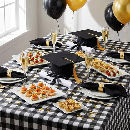 sancua Checkered Vinyl Rectangle Tablecloth Table Cloth, 54x108 Inch | 100% Waterproof Oil Proof Spill Proof PVC Table Cloth, Wipe Clean Cover for Dining Tables, Buffet Parties, Black and White