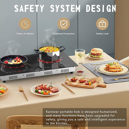 Karinear 2 Burners Electric Cooktop 110v, Portable Electric Stove top 24 Inch Electric Countertop Burner, Radiant Ceramic Cooktop, Sensor Touch, Timer, Safety Lock