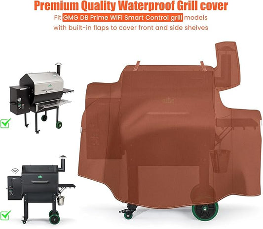 QuliMetal Grill Cover for Green Mountain Daniel Boone Prime WiFi Grills and Green Mountain Grill Ledge Model, Full Length GMG Daniel Boone Smoker Cover, 600D Fabric, Brown