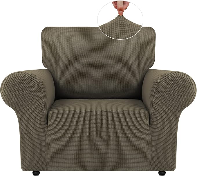 LURKA Stretch Chair Cover for Sofa, 1 Piece Armchair Slipcover, Khaki | Soft Stretch Jacquard, Fits 31"-55" Armchairs, Elastic Bottom for Secure Fit, Machine Washable, Pet & Kid Friendly