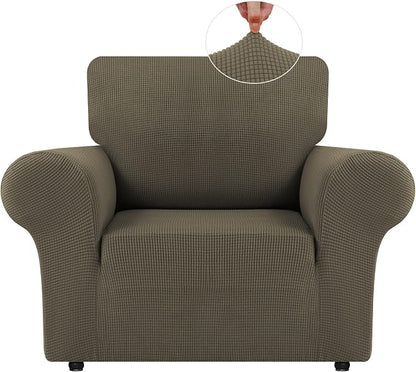 LURKA Stretch Chair Cover for Sofa, 1 Piece Armchair Slipcover, Khaki | Soft Stretch Jacquard, Fits 31"-55" Armchairs, Elastic Bottom for Secure Fit, Machine Washable, Pet & Kid Friendly